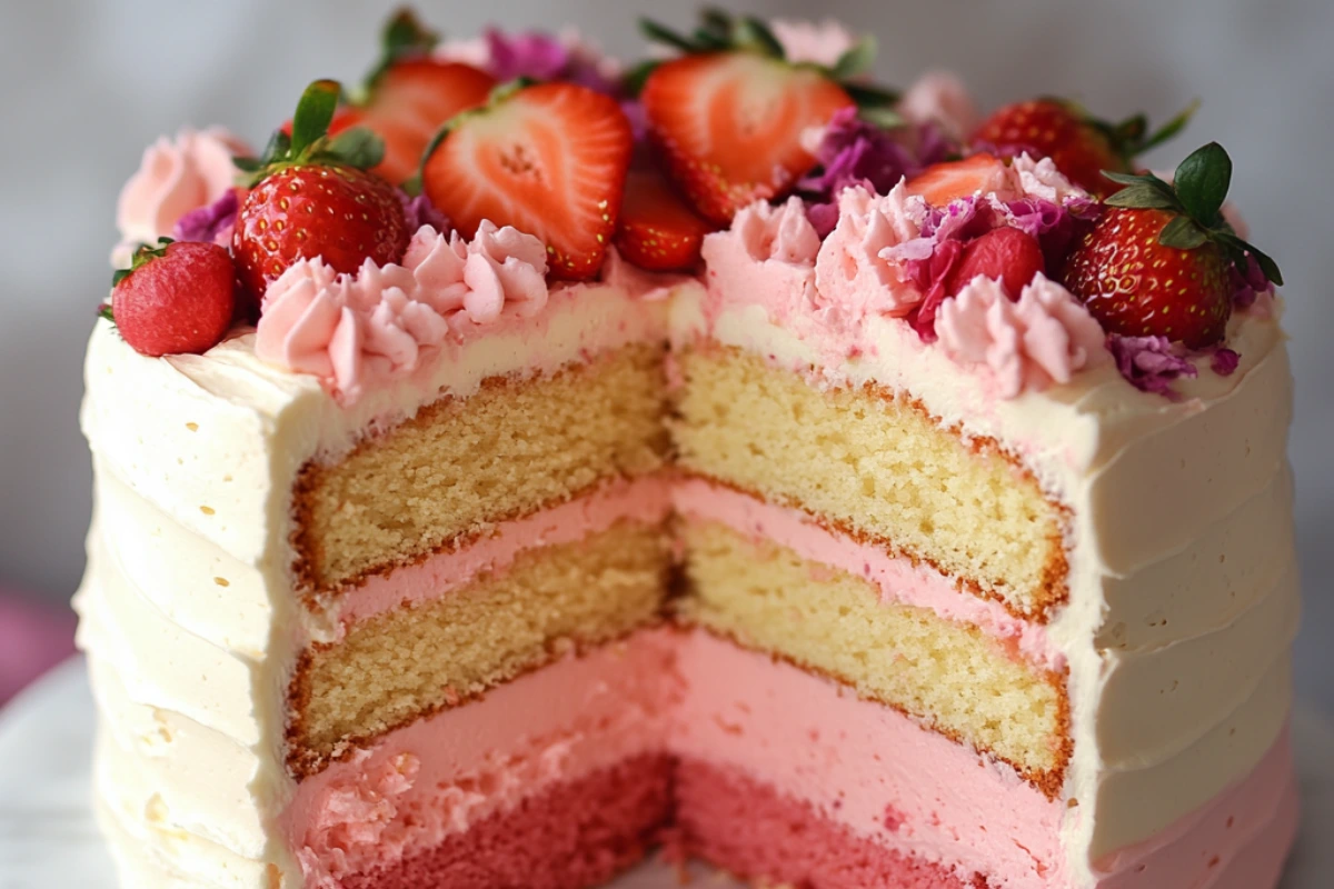 Vanilla Strawberry Ombre Cake