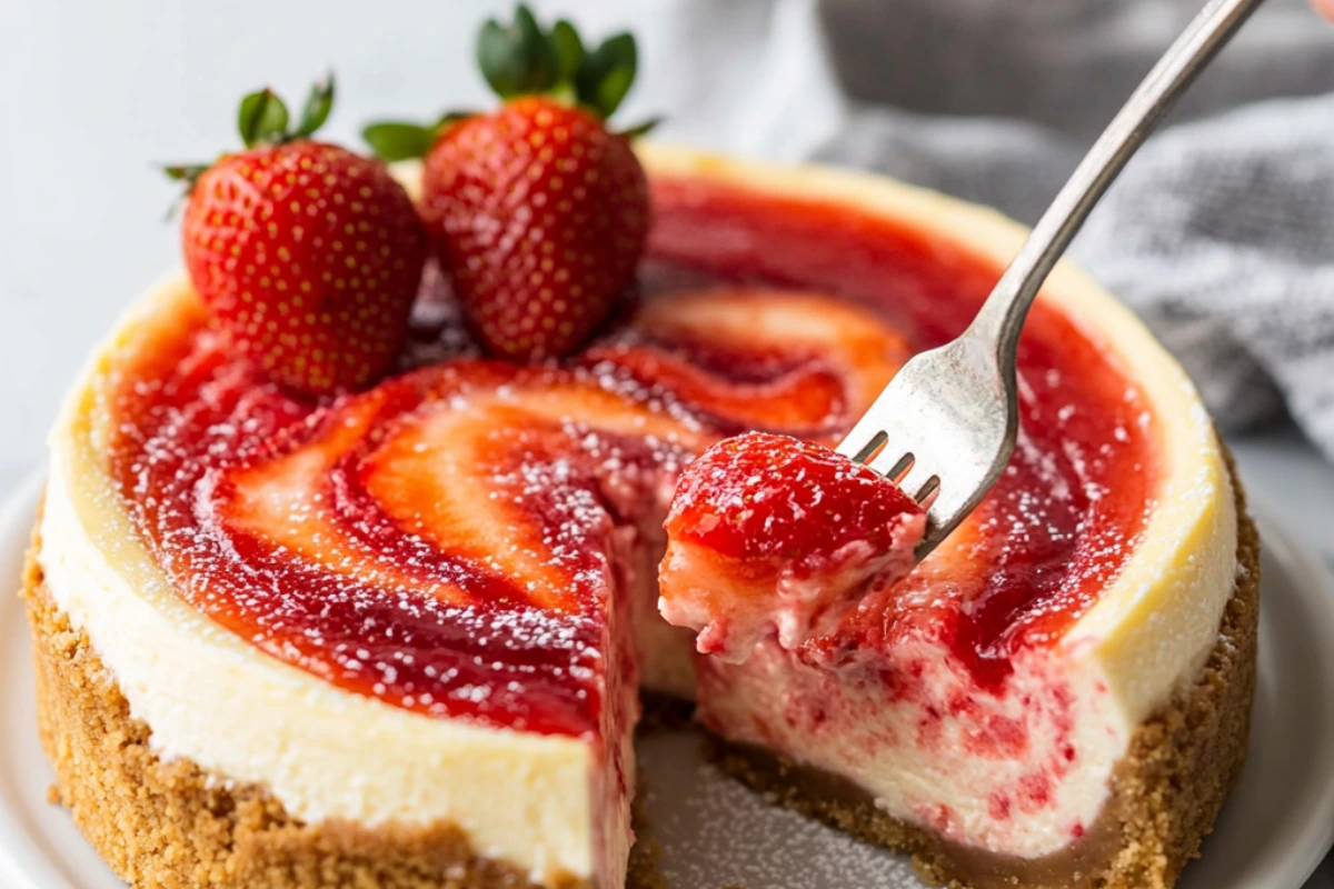 Creamy Strawberry Swirl Cheesecake